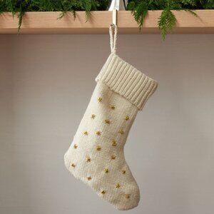 2- NWT West Elm Knit Metallic Thread Starburst Christmas Stocking